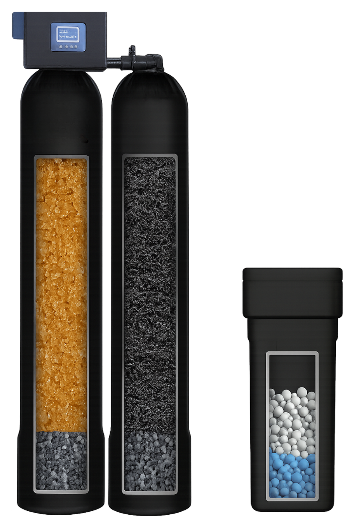 Dual-tank softener and carbon system with drinking water filter