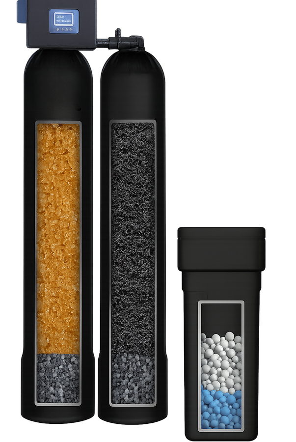 Dual Tank System for City Water — separate softening and carbon tanks with brine tank